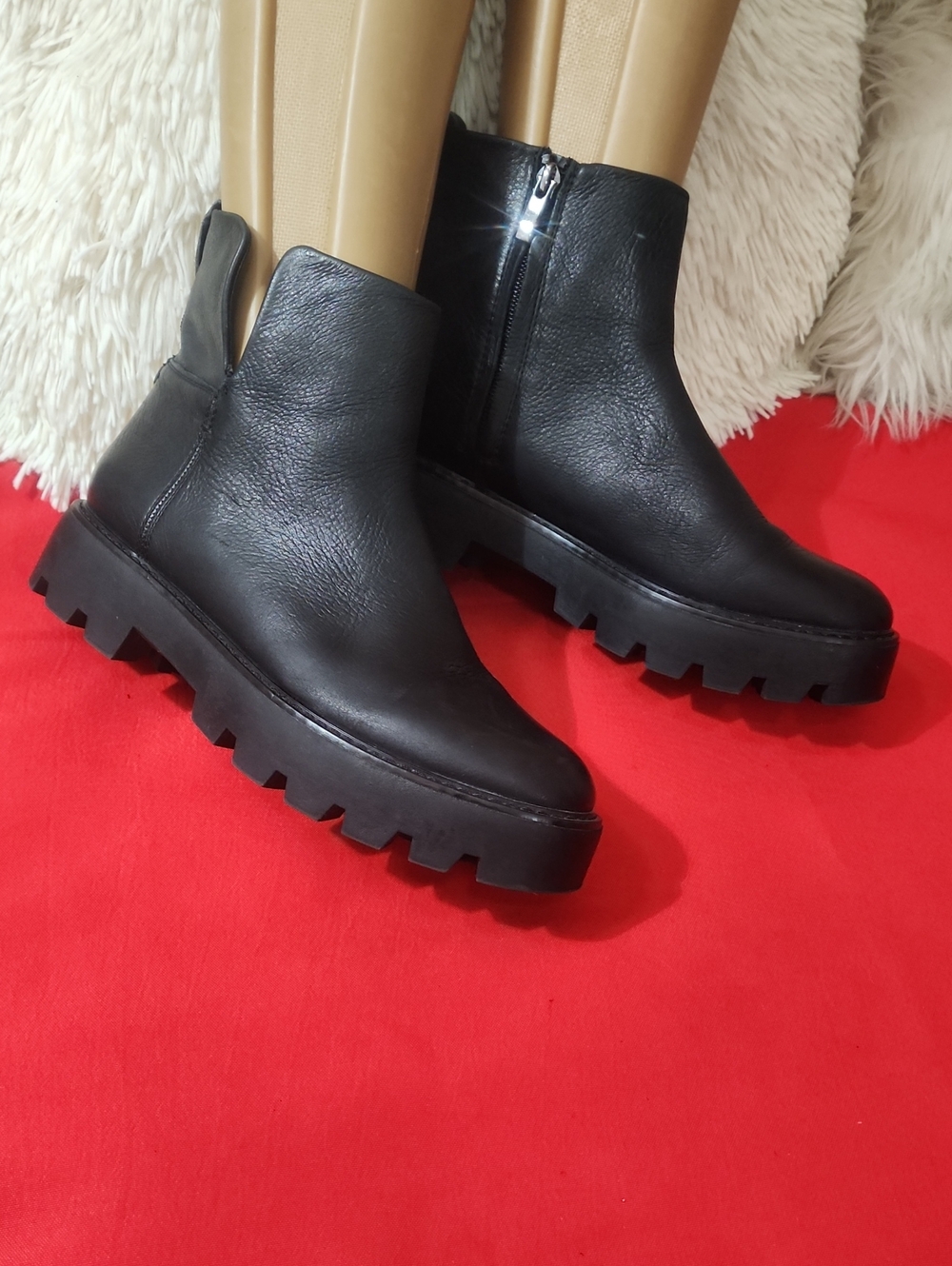 Franco Sarto Billie Black Chunky Lug Sole Ankle Boots